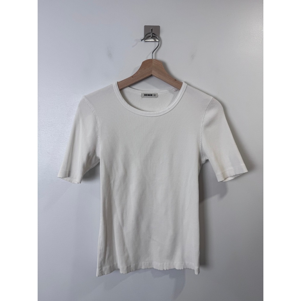 Buck Mason Women White Ribbed Short Sleeve Crew Neck Tee Medium